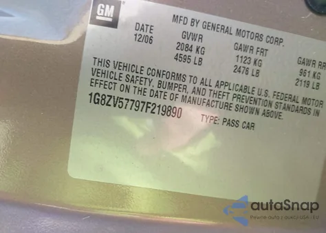 2007 Saturn Aura Xr from USA, damaged, VIN 1G8ZV57797F219890